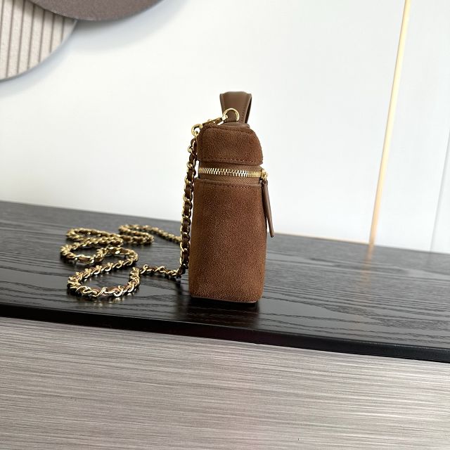 CC suede calfskin small vanity with chain AP5346 brown
