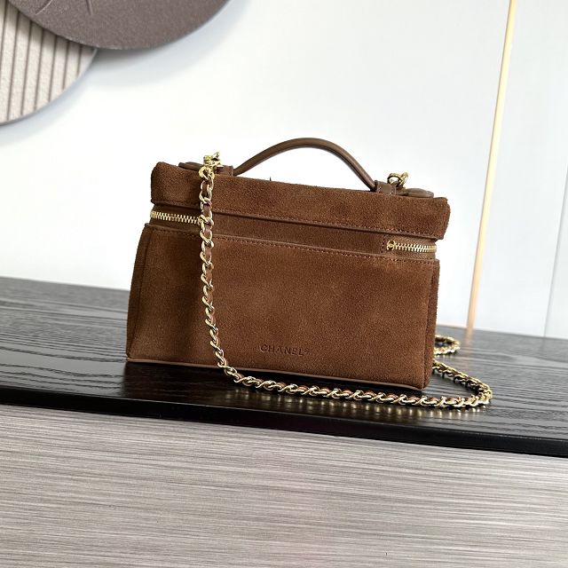 CC suede calfskin small vanity with chain AP5346 brown
