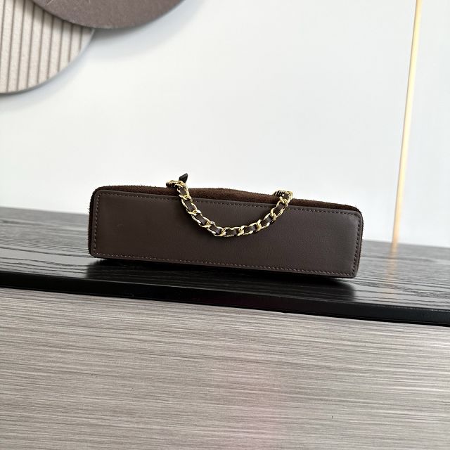 CC suede calfskin small vanity with chain AP5346 dark brown