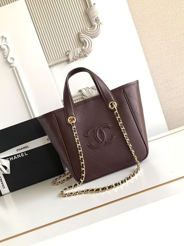 CC calfskin mini shopping bag AS6199 dark brown