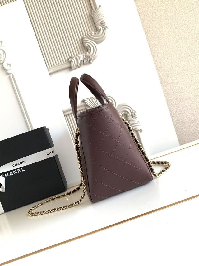 CC calfskin mini shopping bag AS6199 dark brown