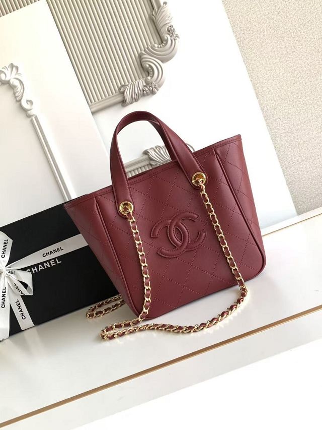 CC calfskin mini shopping bag AS6199 wine 