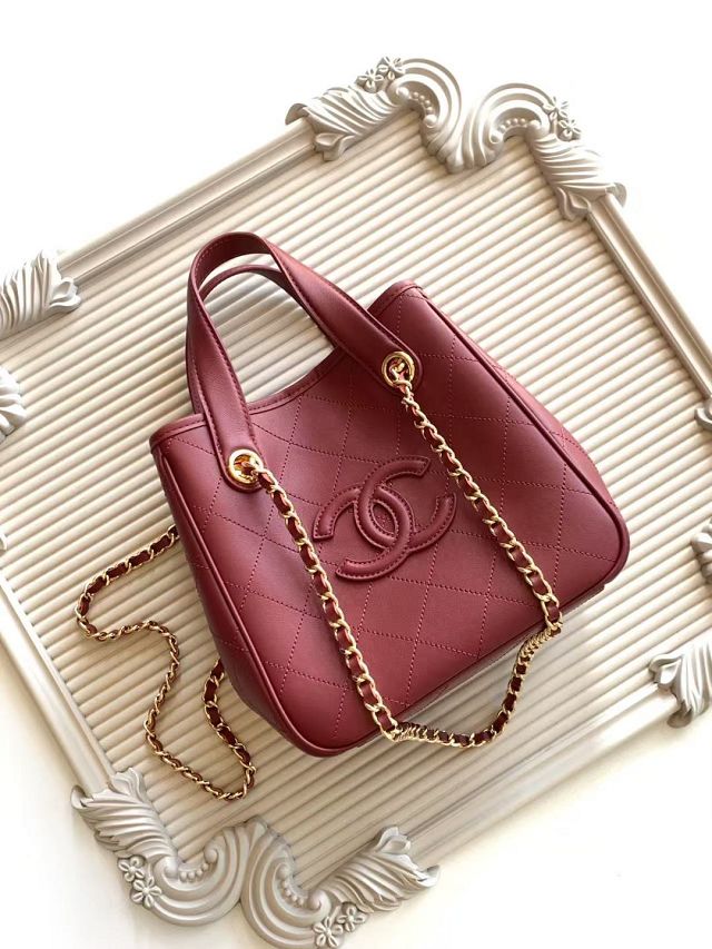 CC calfskin mini shopping bag AS6199 wine 