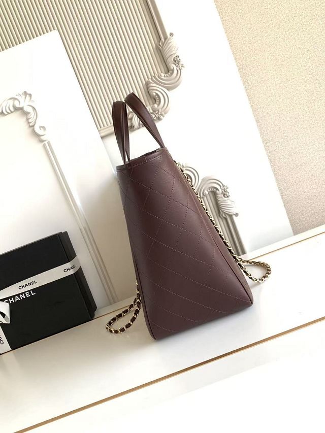 CC calfskin small shopping bag AS6200 dark brown