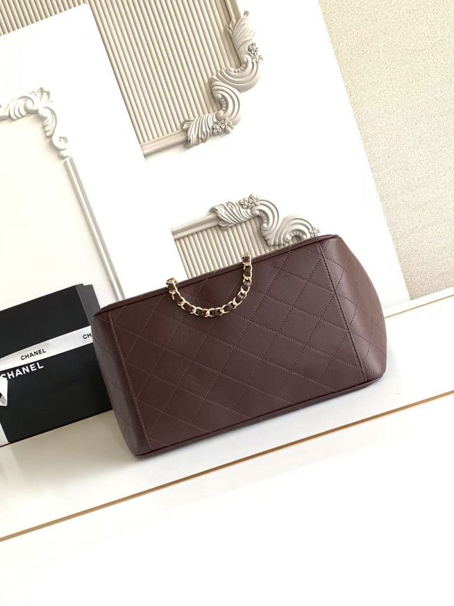 CC calfskin small shopping bag AS6200 dark brown