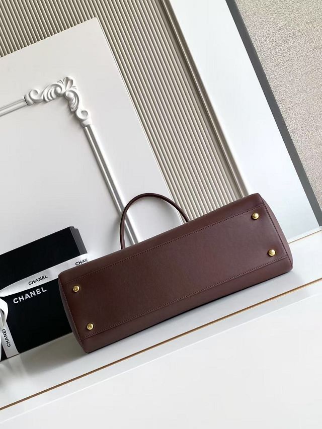 CC calfskin small tote bag AS6243 dark brown