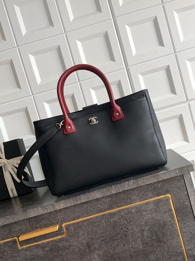 CC grained calfskin medium tote bag AS2157 black&red