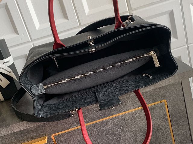 CC grained calfskin medium tote bag AS2157 black&red