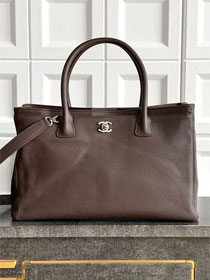 CC grained calfskin medium tote bag AS2157 dark brown