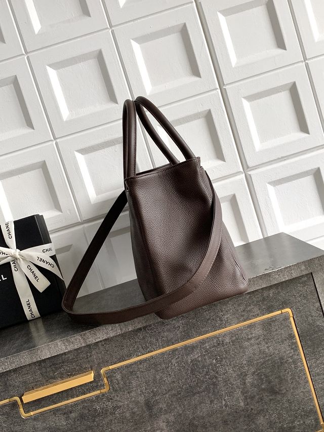 CC grained calfskin medium tote bag AS2157 dark brown