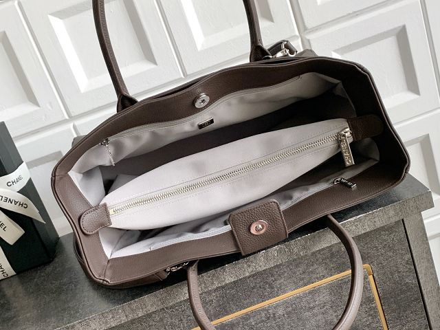 CC grained calfskin medium tote bag AS2157 dark brown