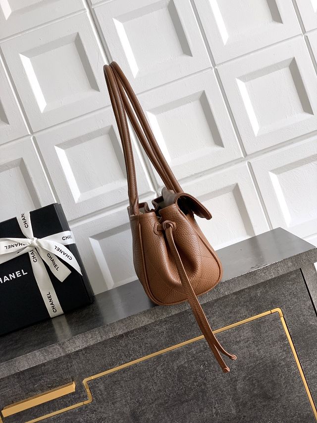 CC grained calfskin small shopping bag AS6288 brown