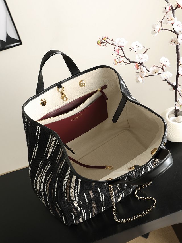 CC tweed medium shopping bag AS6201 black
