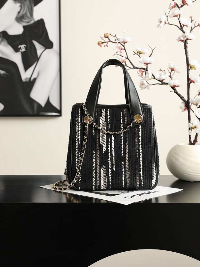 CC tweed mini shopping bag AS6199 black