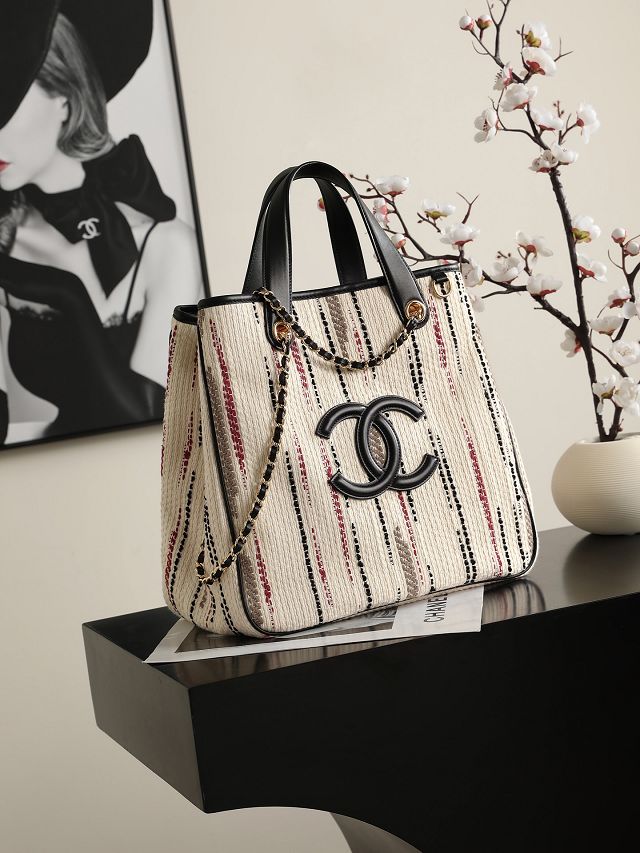 CC tweed small shopping bag AS6200 white
