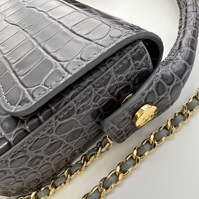 CC crocodile calfskin top handle mini flap bag AS6424 grey