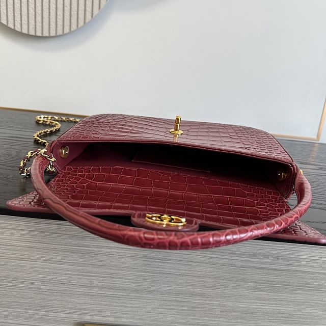 CC crocodile calfskin top handle small flap bag AS6425 bordeaux