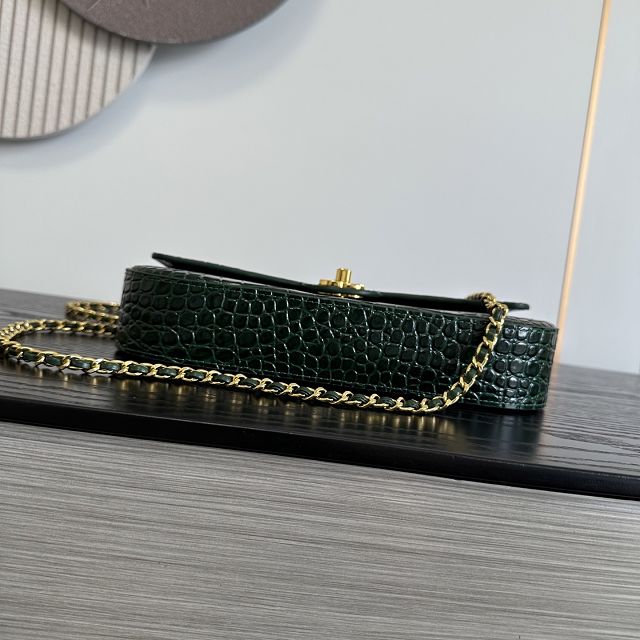 CC crocodile calfskin top handle small flap bag AS6425 green