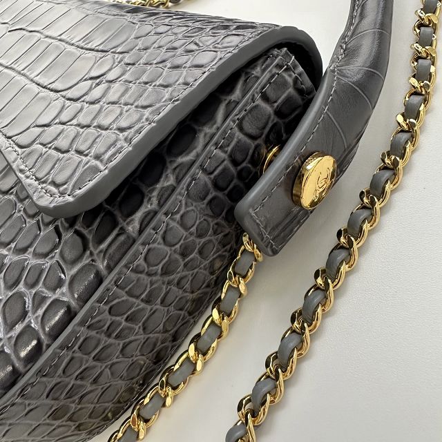 CC crocodile calfskin top handle small flap bag AS6425 grey