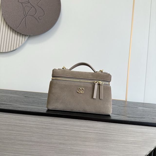 CC suede calfskin small vanity with chain AP5346 grey