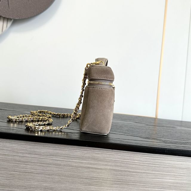 CC suede calfskin small vanity with chain AP5346 grey