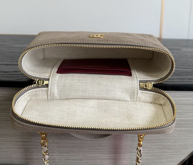 CC suede calfskin small vanity with chain AP5346 grey