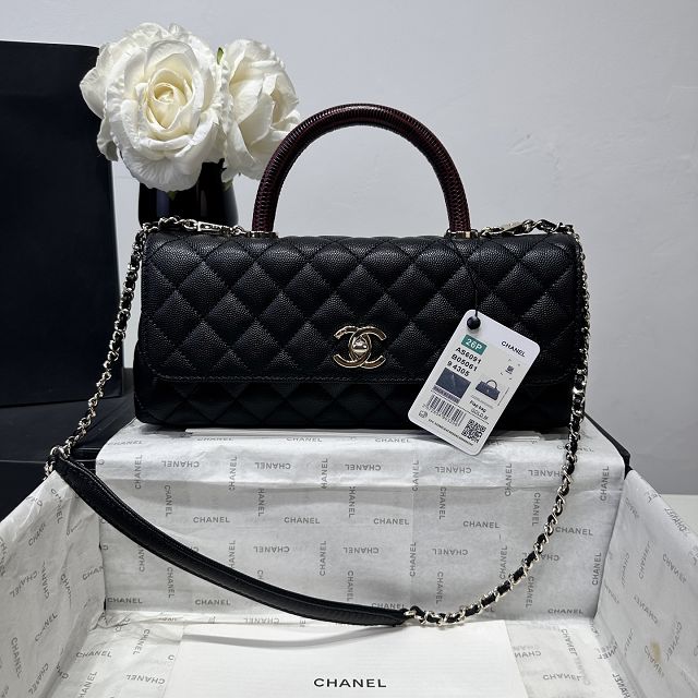 CC grained calfskin east-west coco handle bag AS6091 black&bordeaux