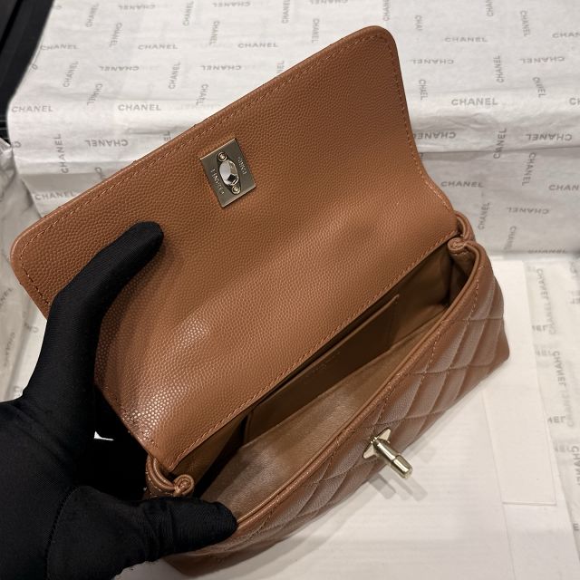 CC grained calfskin nano coco handle bag AS5285 brown