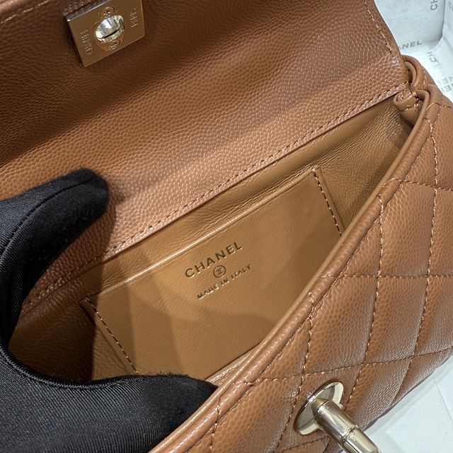 CC grained calfskin nano coco handle bag AS5285 brown