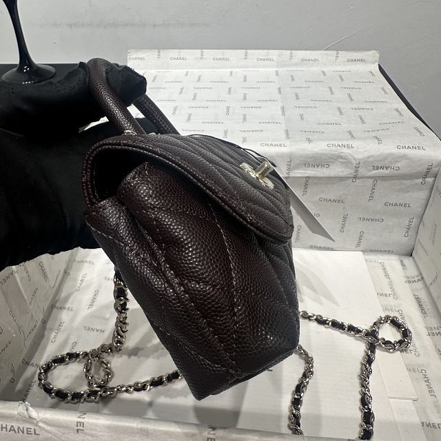 CC grained calfskin nano coco handle bag AS5285 dark brown