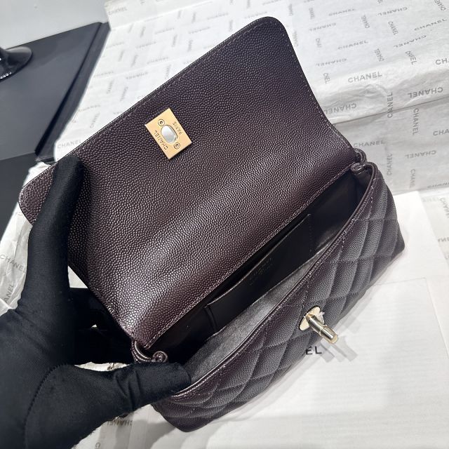 CC grained calfskin nano coco handle bag AS5285 dark brown