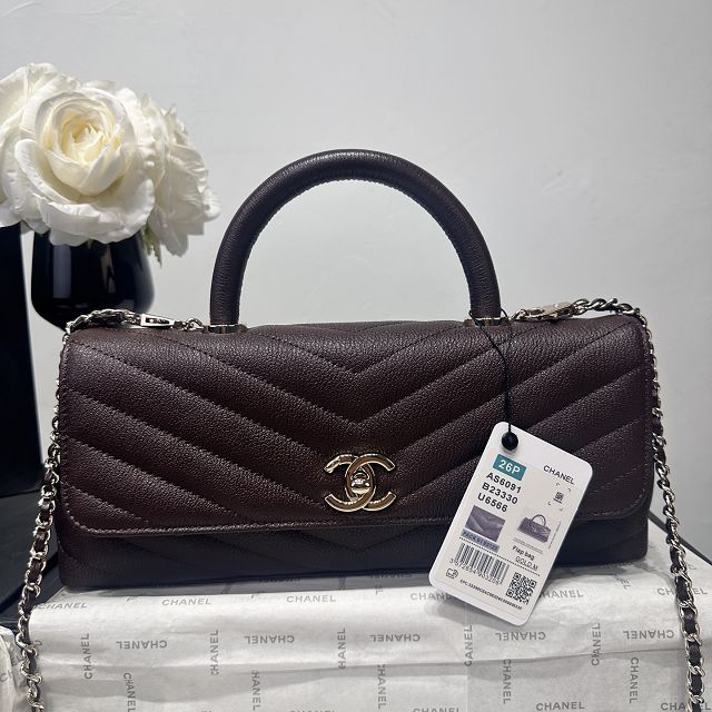 CC lambskin east-west coco handle bag AS6091 dark brown