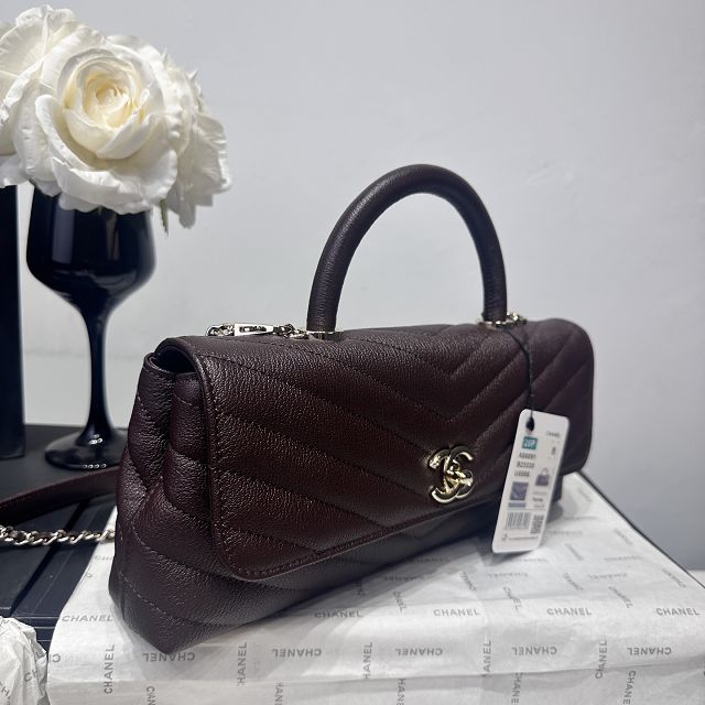 CC lambskin east-west coco handle bag AS6091 dark brown