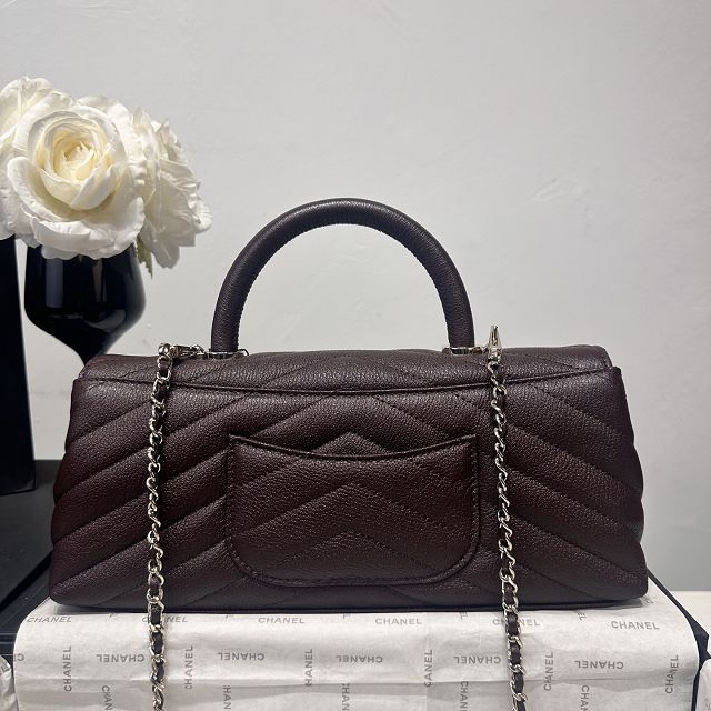 CC lambskin east-west coco handle bag AS6091 dark brown