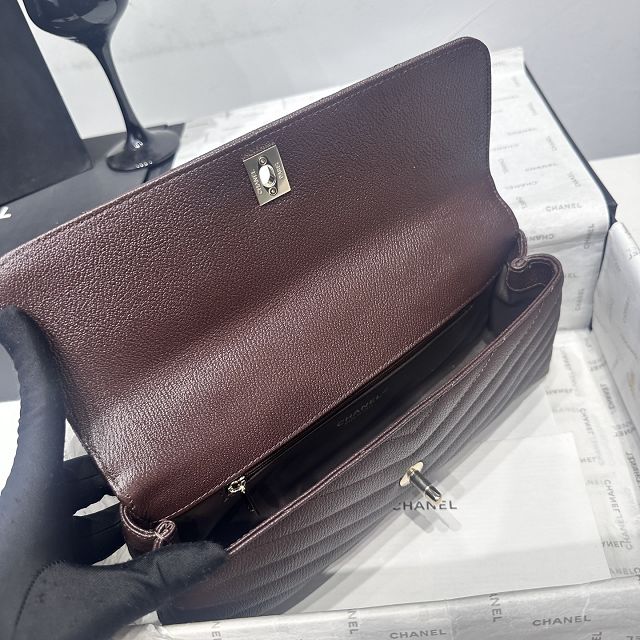CC lambskin east-west coco handle bag AS6091 dark brown