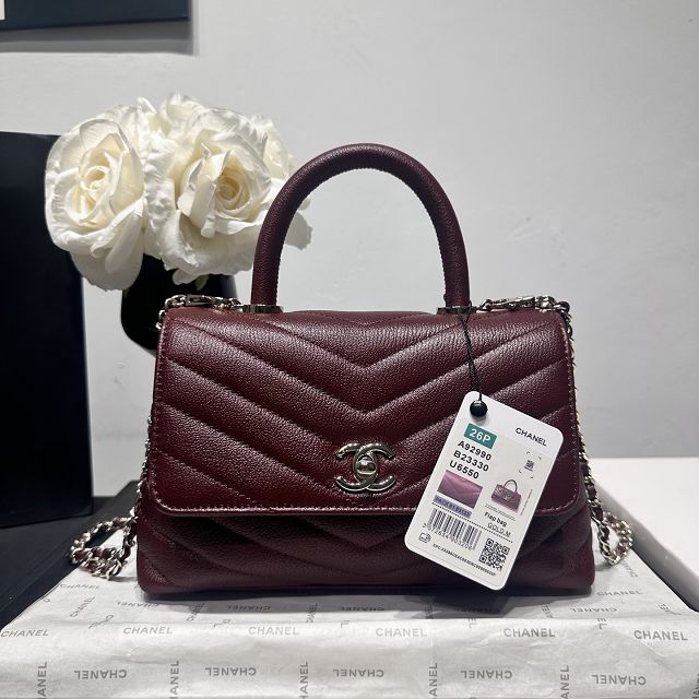 CC lambskin small coco handle bag A92990 bordeaux 