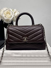CC lambskin small coco handle bag A92990 dark brown
