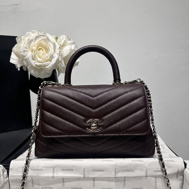 CC lambskin small coco handle bag A92990 dark brown