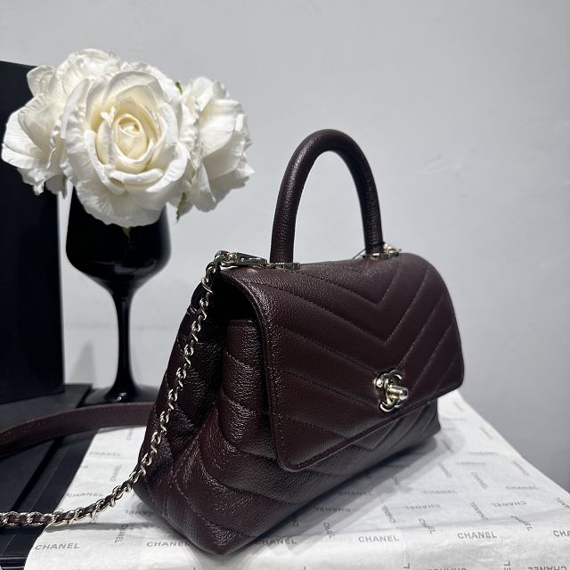 CC lambskin small coco handle bag A92990 dark brown