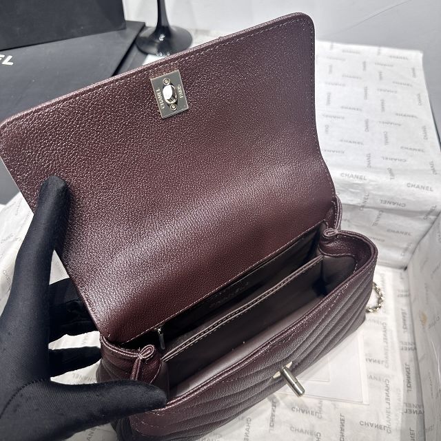 CC lambskin small coco handle bag A92990 dark brown