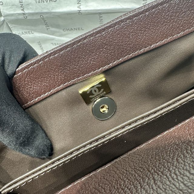 CC lambskin small coco handle bag A92990 dark brown