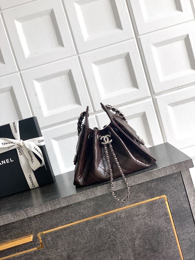 CC shiny calfskin 25 mini handbag AS5631 dark brown