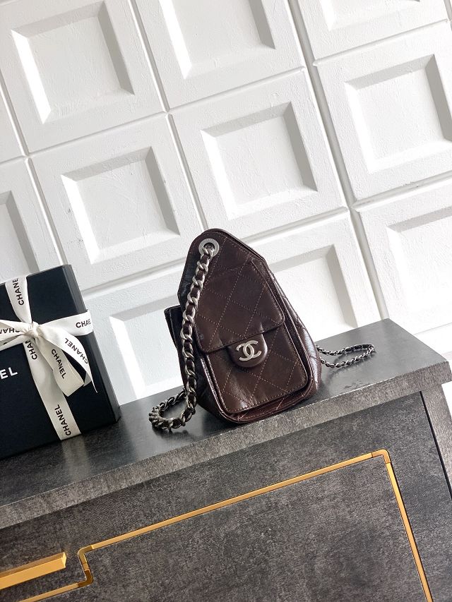 CC shiny calfskin 25 mini handbag AS5631 dark brown