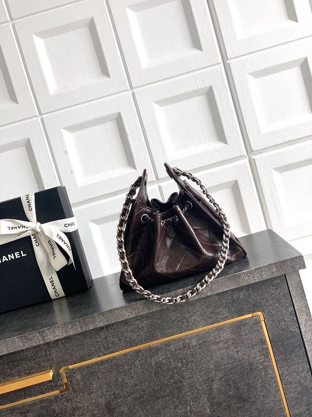 CC shiny calfskin 25 mini handbag AS5631 dark brown