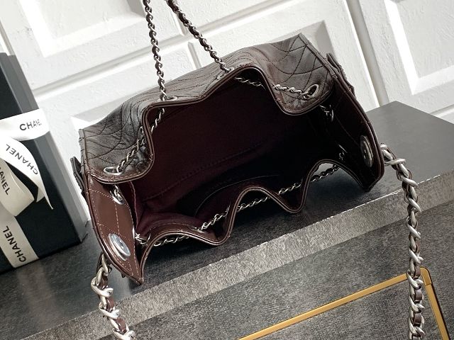 CC shiny calfskin 25 mini handbag AS5631 dark brown