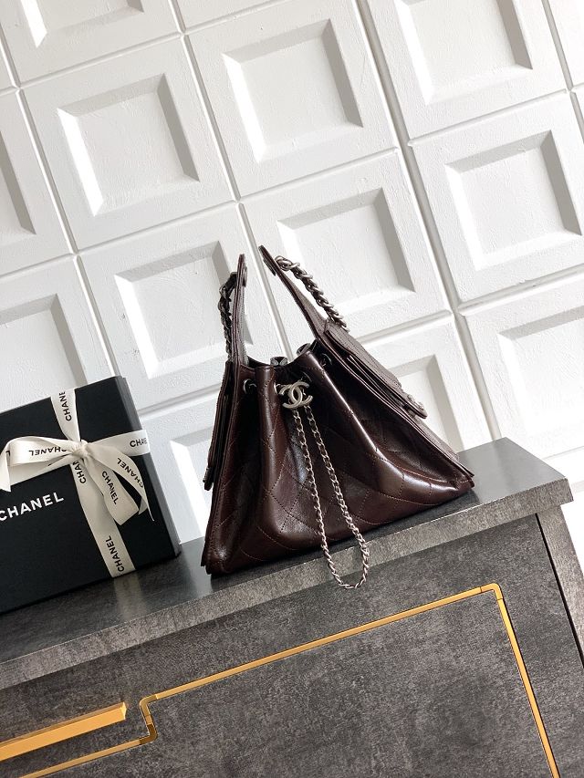 CC shiny calfskin 25 small handbag AS5293 dark brown