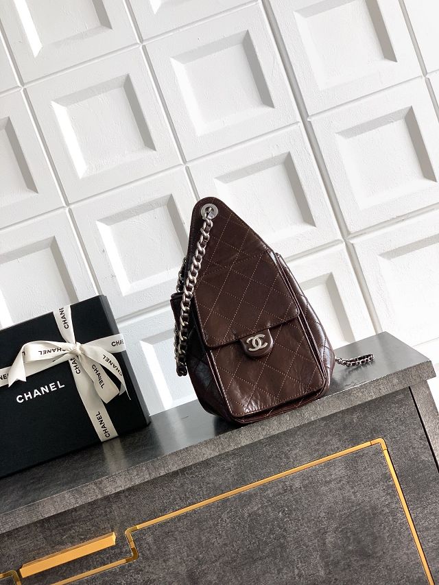 CC shiny calfskin 25 small handbag AS5293 dark brown