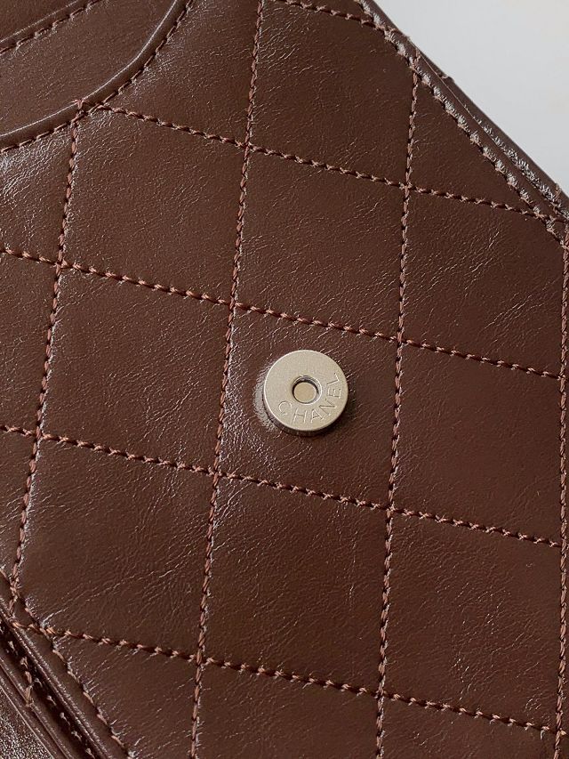CC shiny calfskin 25 small handbag AS5293 dark brown