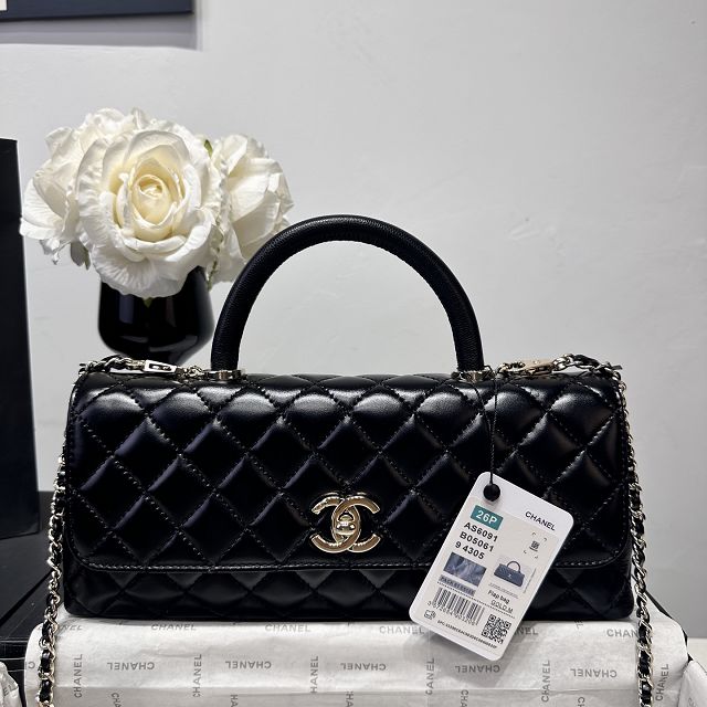 CC shiny calfskin east-west coco handle bag AS6091 black