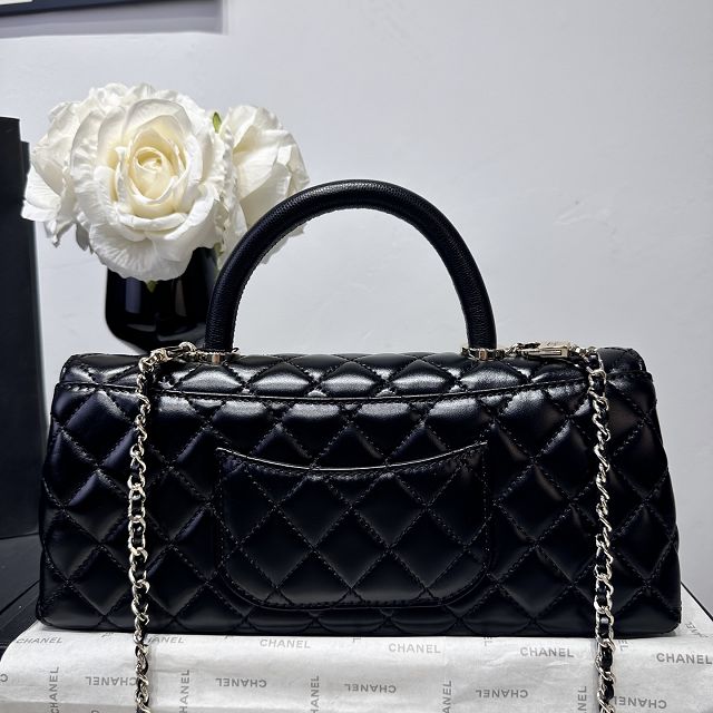 CC shiny calfskin east-west coco handle bag AS6091 black